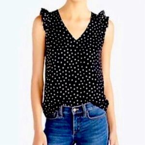 J Crew black sleeveless top with gold polka dots and ruffles Size 10 Medium